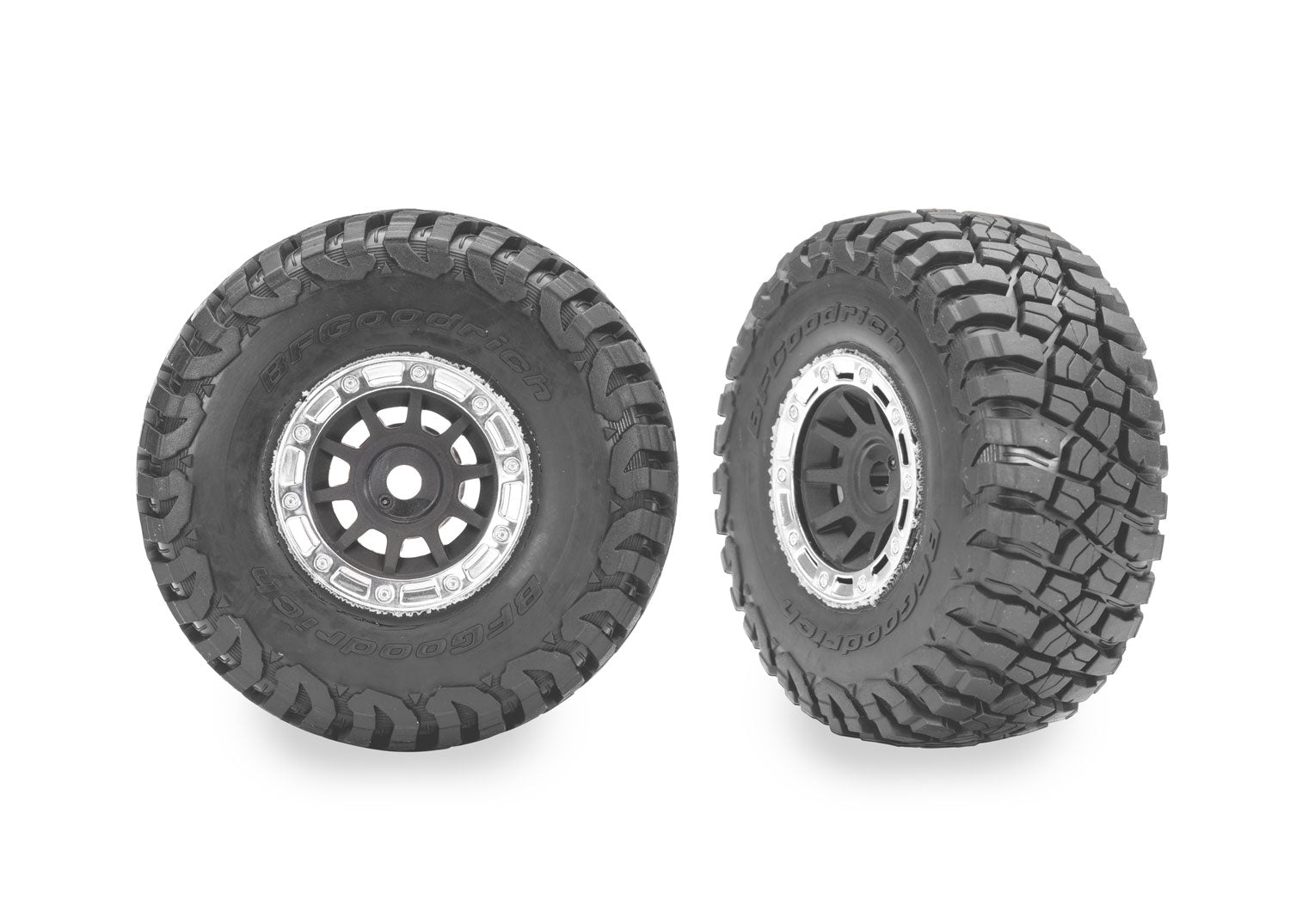 1.4" Gray & Chrome Wheels w/ BFG Mud-Terrain Tires (2) TRAXXAS