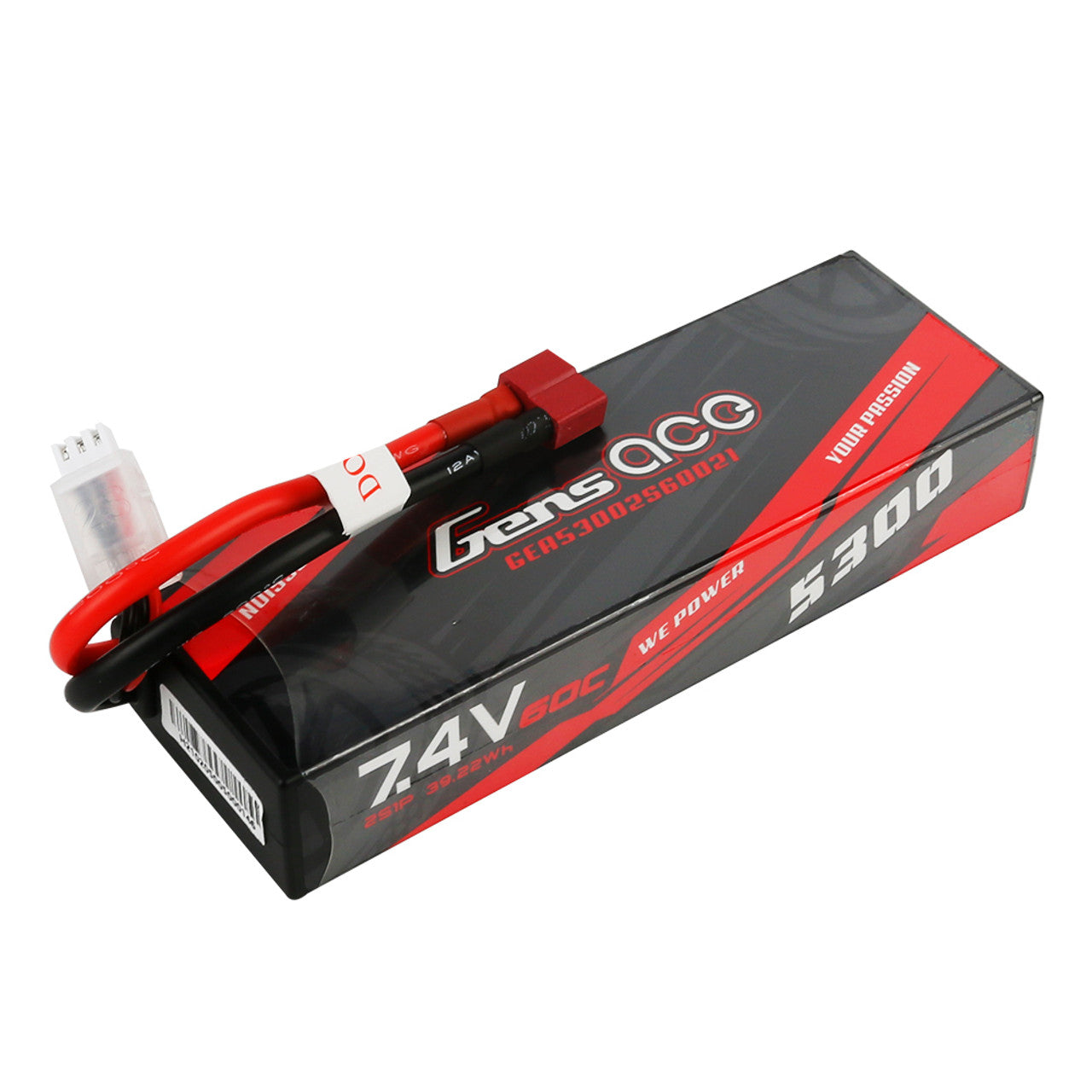 Gens Ace 5300mAh 7.4V 60C 2S1P HardCase Lipo Battery Pack With Deans Plug For RC Car GensTattu