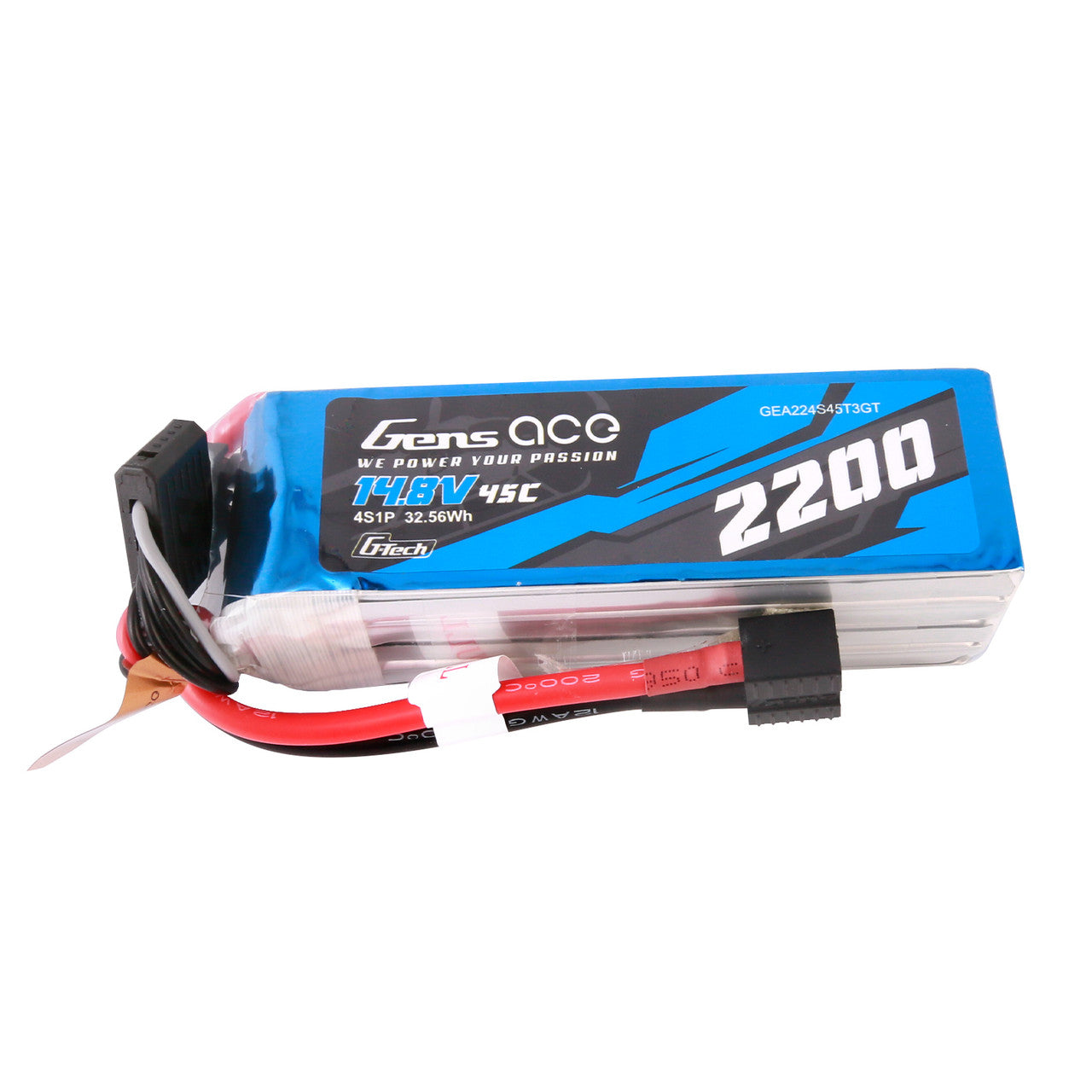 Gens ace 2200mAh 4S 45C 14.8V G-Tech Lipo Battery Pack with EC3 and Deans adapter GensTattu