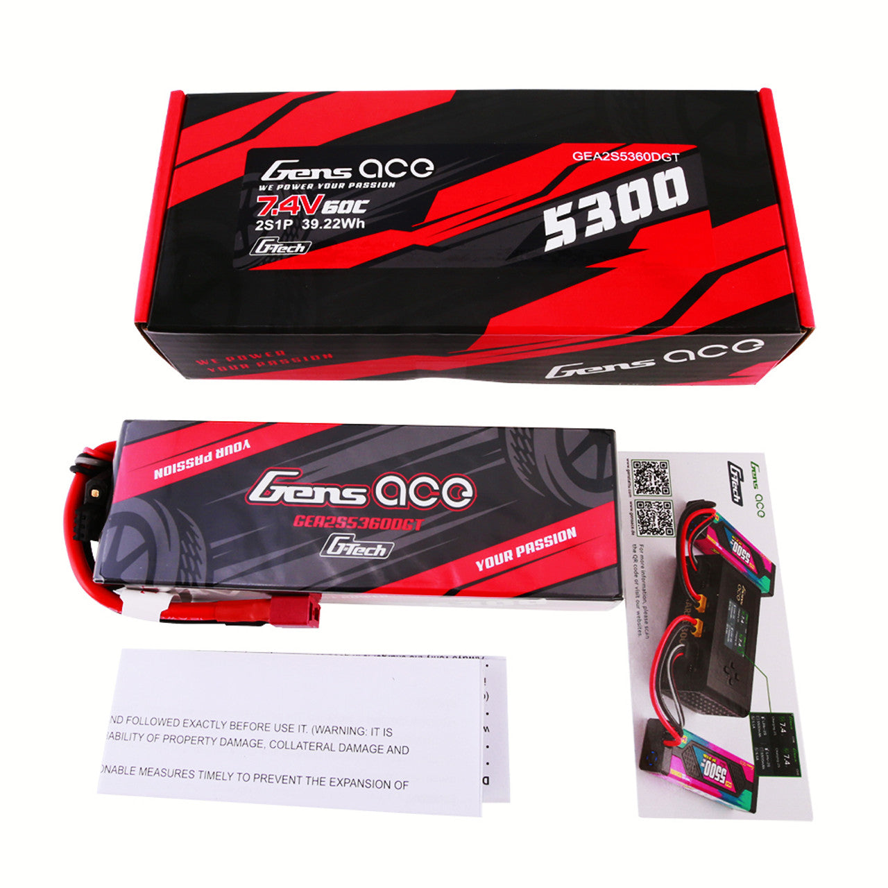 Gens Ace G-Tech 5300mAh 2s 7.4V 60C HardCase Lipo Battery Pack 21# With Deans Plug (GEA2S5360DGT) GensTattu
