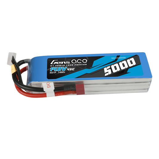 Gens Ace 5000mAh 4S 45C 14.8V Lipo Battery Pack with Dean Plug