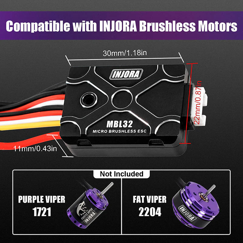 INJORA: Micro Brushless MBL32 ESC for 1/18 1/24 RC Crawler (ESC ONLY) (MBL32) INJORA