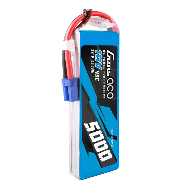 Gens Ace 5000mAh 3S1P 45C 11.1V Lipo Battery Pack With EC5 GensTattu