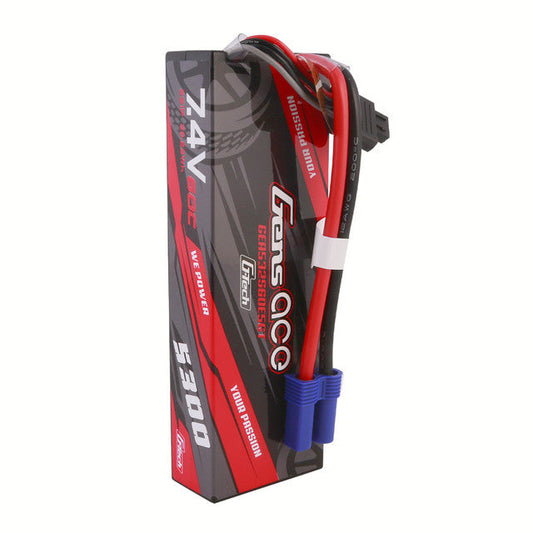 Gens Ace G-Tech 5300mAh 7.4V 60C 2S1P HardCase Lipo Battery Pack 24# With EC5 Plug For RC Car GensTattu