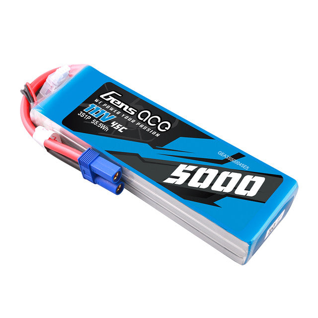 Gens Ace 5000mAh 3S1P 45C 11.1V Lipo Battery Pack With EC5 GensTattu