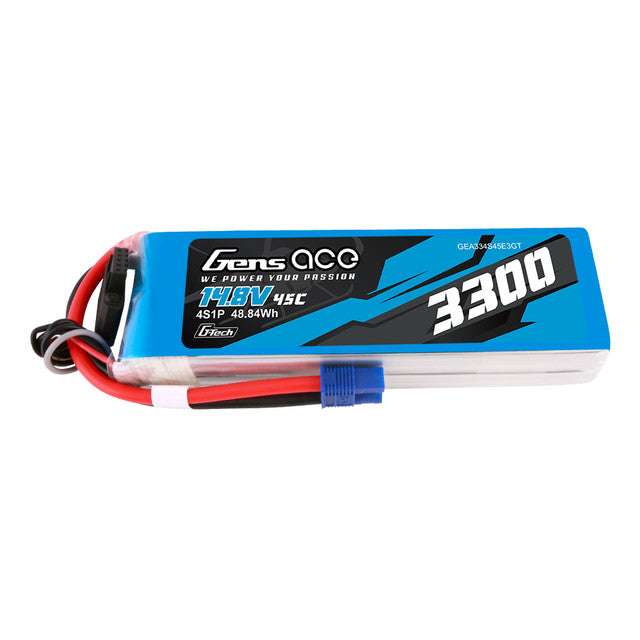 Gens Ace 3300mAh 4S 45C 14.8V G-tech Lipo Battery Pack with EC3 (GEA334S45E3GT) GensTattu