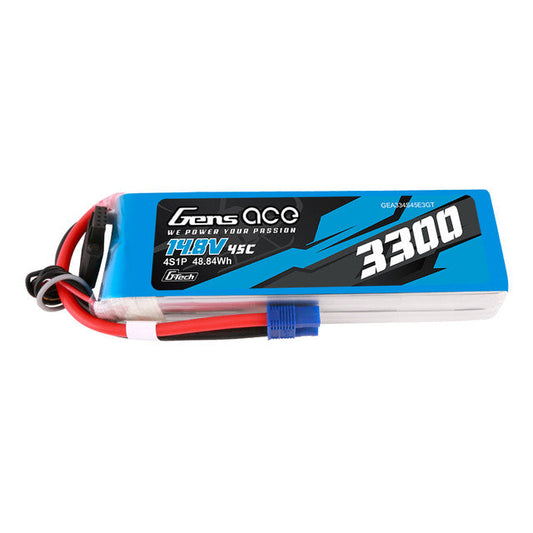 Gens Ace 3300mAh 4S 45C 14.8V G-tech Lipo Battery Pack with EC3  (GEA334S45E3GT) GensTattu