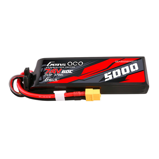 Gens ace 5000mAh 2S 7.4V 60C Short-Size G-Tech Lipo Battery Pack with XT60 Plug (GEA502S60X6GT) GensTattu