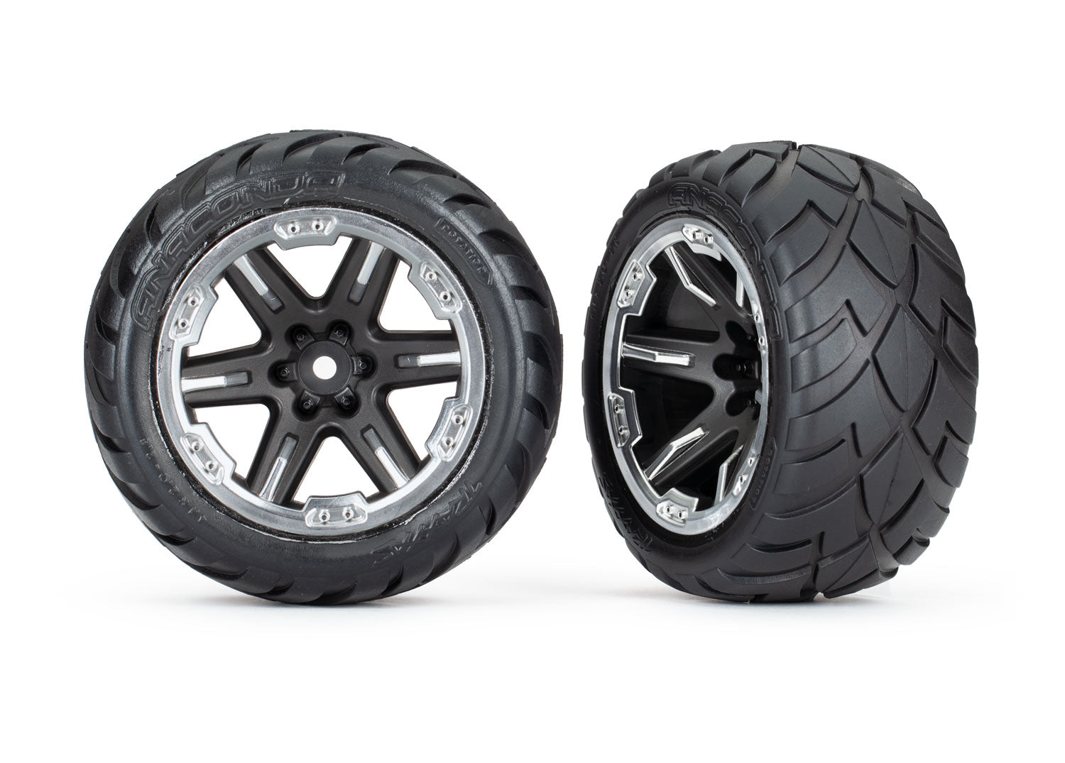 Traxxas RXT 2.8" Black & Chrome Wheels & Anaconda Tires (2) TRAXXAS