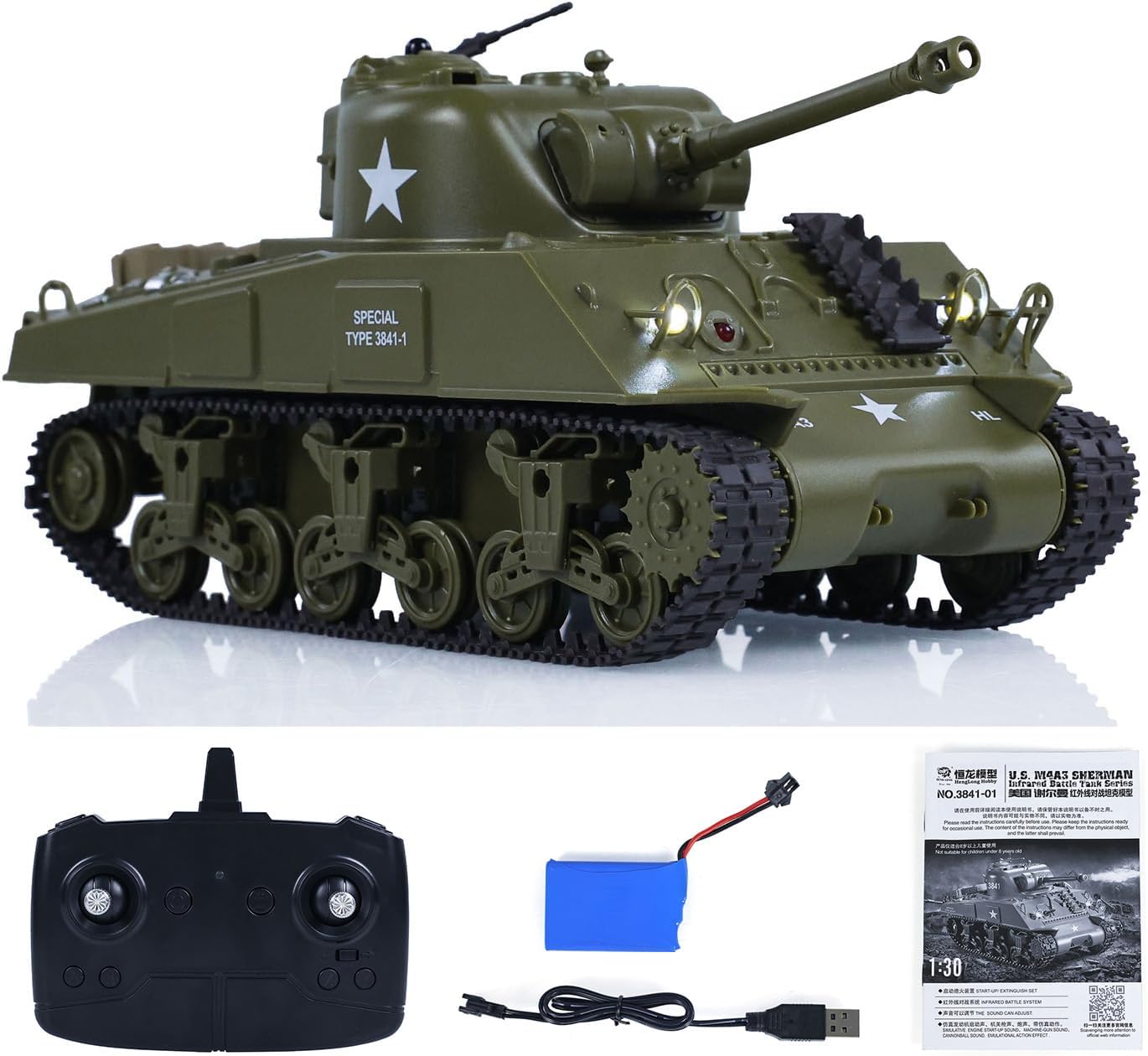 Heng Long 1/30 SHERMAN & PERSHING IR TANKS, BATTLE SOUNDS, ROTATING TURRET IMEX