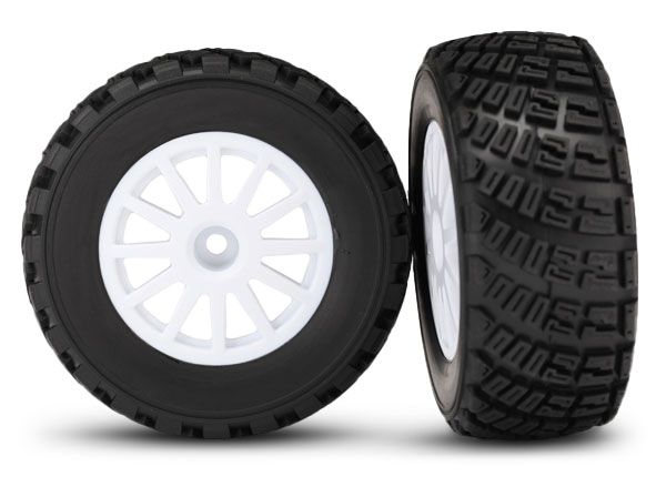 Traxxas: Tires & wheels, assembled, glued (white wheels, gravel pattern, S1 compound tires, foam inserts) (2) (TSM Rated)(7473) TRAXXAS