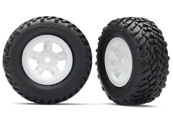 Traxxas Tires & wheels, assembled, glued (SCT white wheels, SCT off-road racing tires) (1 each, right & left) (7674X) TRAXXAS