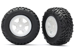 Traxxas Tires & wheels, assembled, glued (SCT white wheels, SCT off-road racing tires) (1 each, right & left) (7674X) TRAXXAS