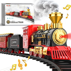 Hot Bee Train Set w/Smokes, Lights & Sound, Tracks, Toy Train w/Steam Locomotive Engine, Cargo Cars & Tracks, Christmas Train Amazon