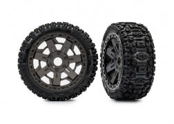 Traxxas Tires & wheels, assembled, glued (3.0" gray wheels, Sledgehammer® tires, foam inserts) (2) (9073) TRAXXAS