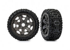 Traxxas Tires & wheels, assembled, glued (3.0" gray wheels, Sledgehammer® tires, foam inserts) (2) (9073) TRAXXAS