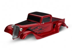 Traxxas Body, Factory Five '35 Hot Rod Truck, complete (red) (painted, decals applied) (includes front grille, side mirrors, headlights, tail lights, foam pads) (9335R) TRAXXAS
