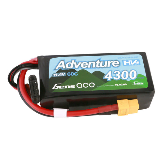 Gens Ace Adventure High Voltage 4300mAh 3S1P 11.4V 60C G-techLipo Battery with XT60 Plug GensTattu