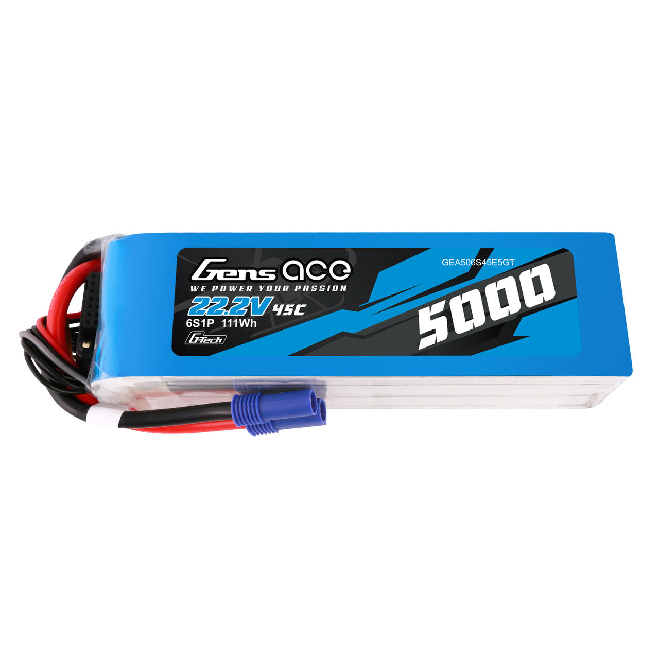 Gens ace 5000mAh 6S 45C 22.2V G-tech LiPo Battery Pack with EC5 Plug GensTattu