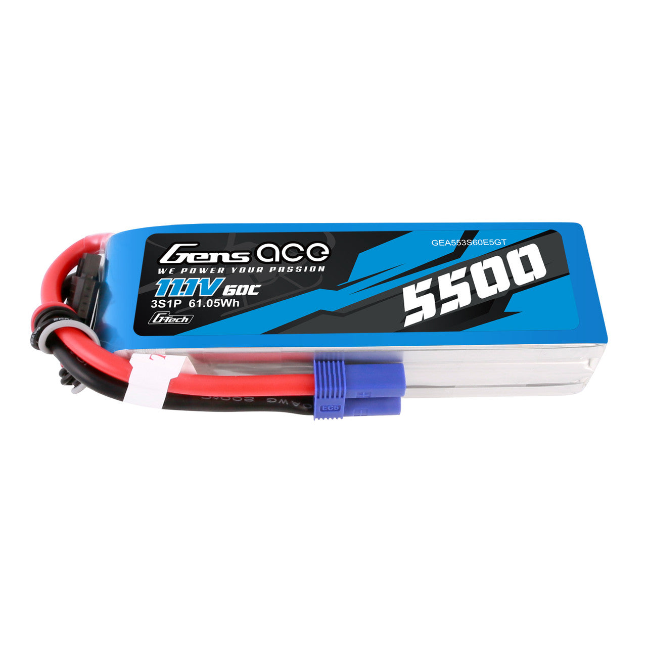 Gens ace 5500mAh 3S 60C 11.1V G-tech Lipo Battery Pack with EC5 Plug (GEA553S60E5GT) GensTattu