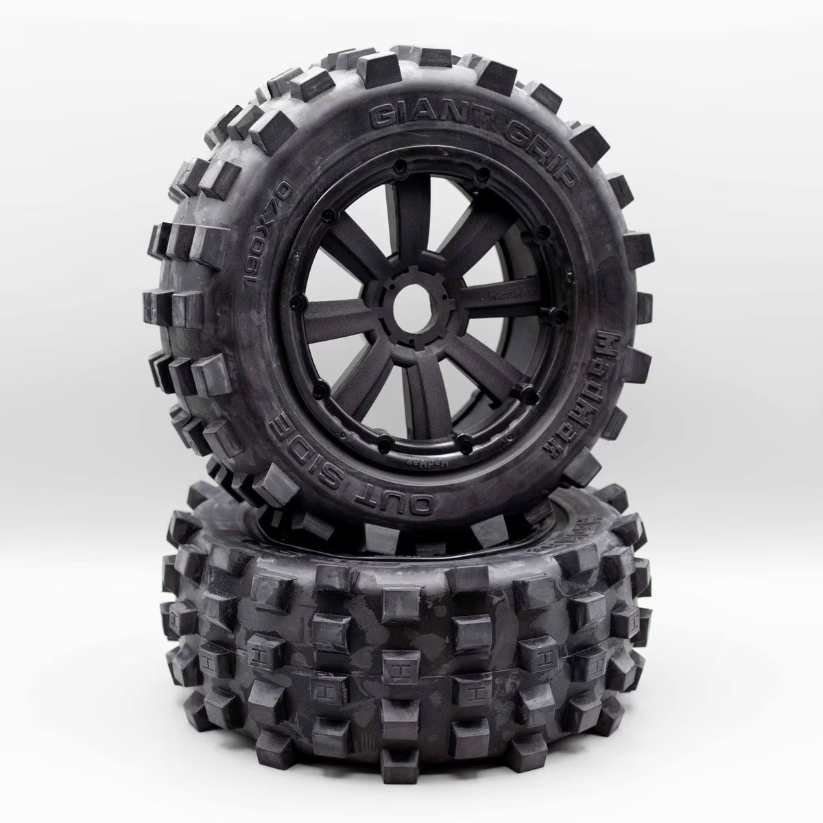 MadMax Assembled Giant Grip BELTED Tire/Wheel set for HPI Baja 5T/5SC, Losi 5ive/DBXL, Kraken Vekta.5 - Belted DDM RAcing