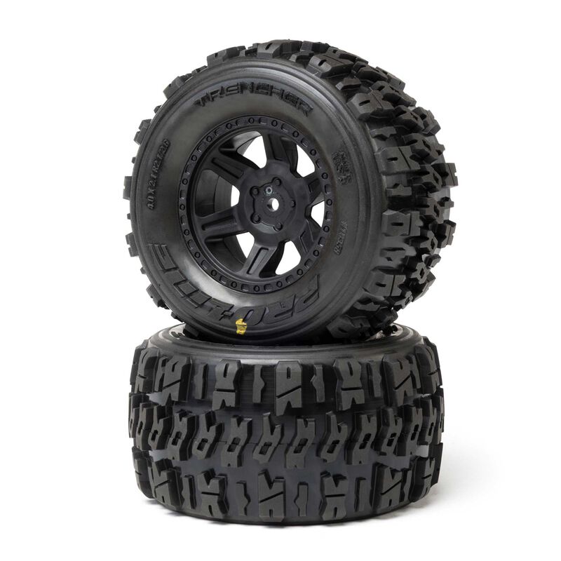 Pro-Pro-Line Racing 1/16 Trencher Front/Rear Tires Mounted Desperado 2.0 Wheels, 12mm Hex, Black (2): Traxxas Mini Maxx TRAXXAS