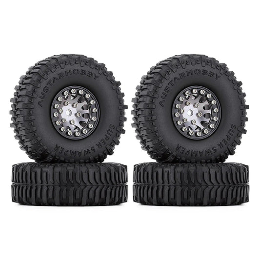 INJORA 1.0" 60*20mm Beadlock CNC Wheel Rims & Mud Tires Set for 1/24 RC Crawlers (4) (W1049-T2430) INJORA