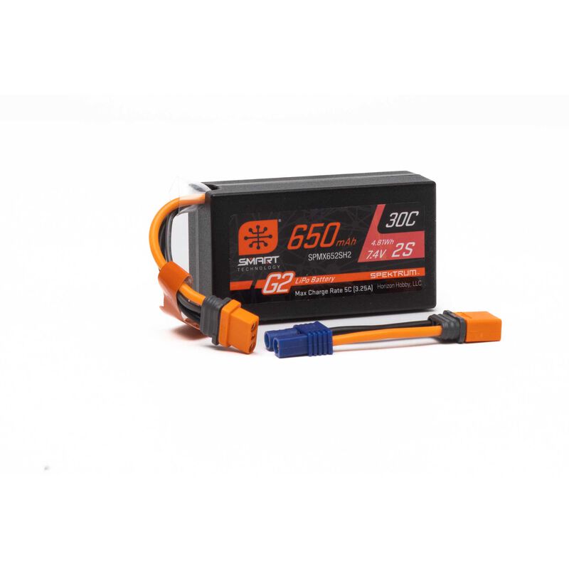 Spektrum 7.4V 650mAh 2S Smart G2 Hardcase 30C LiPo: IC2 (SPMX652SH2) Horizon Hobby