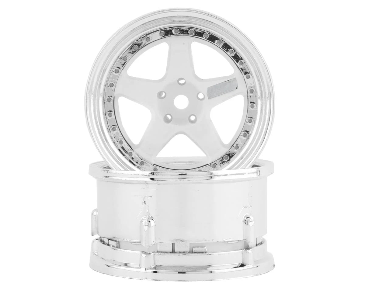 DS Racing Drift Element 5 Spoke Drift Wheels (White & Chrome) (2) (Adjustable Offset) w/12mm Hex (DSC-DE-010) Amain Hobbies