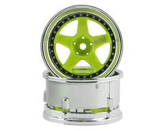 DS Racing Drift Element 5 Spoke Drift Wheel (Green Face/Chrome Lip/Chrome Rivet) (Adjustable Offset) w/12mm Hex Amain Hobbies
