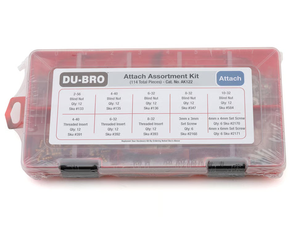 DuBro Attachment Hardware Assortment Kit (114) w/Threaded Inserts, Blind Nuts & Set Screws Amain Hobbies