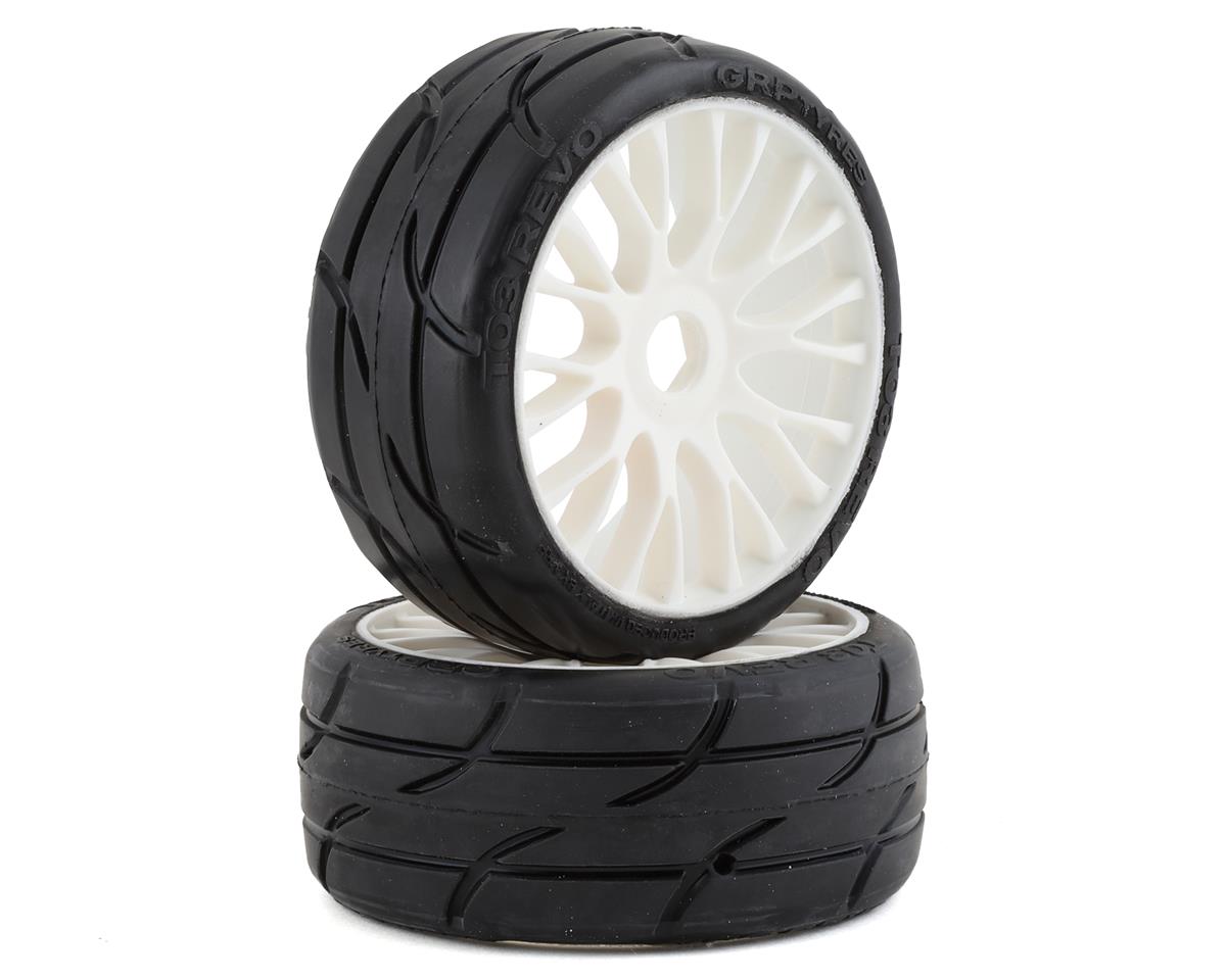 GRP Tires GT - TO3 Revo Belted Pre-Mounted 1/8 Buggy Tires (White) (2) (XM7) w/FLEX Wheel (GRPGTH03-XM7) Amain Hobbies