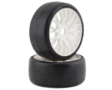 GRP Tires GT - TO4 Slick Belted Pre-Mounted 1/8 Buggy Tires (White) (2) (XM7) w/RIGID Wheel Amain Hobbies