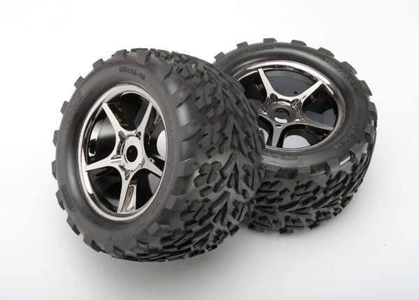 Gemini 3.8" Black Chrome Wheels & Talon Tires (2) TRAXXAS