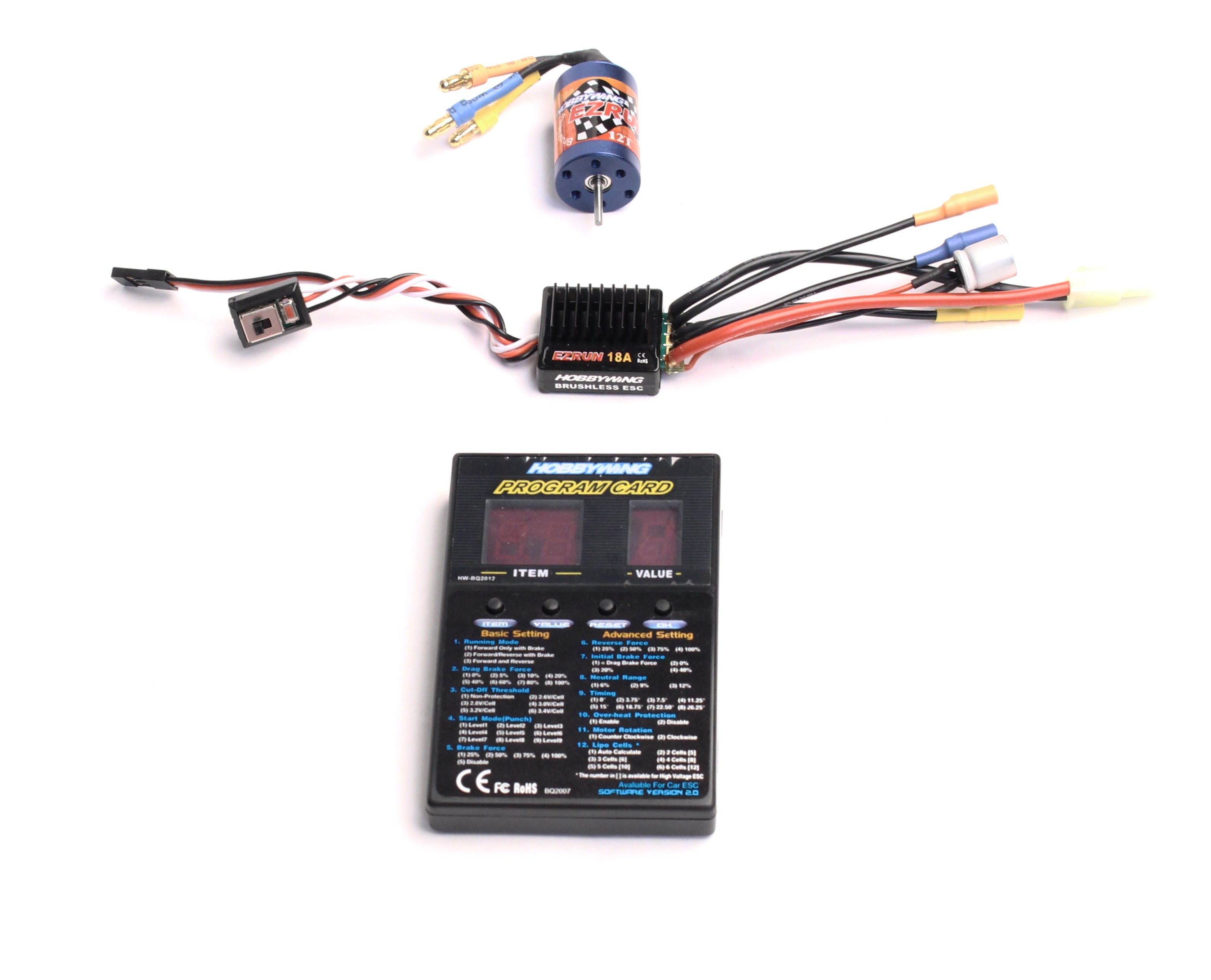 Hobbywing: A1 Combo, EzRun 18A SL ESC, EzRun Series 12T/2030(7800Kv) Motor, Digital LED Program Card HRP