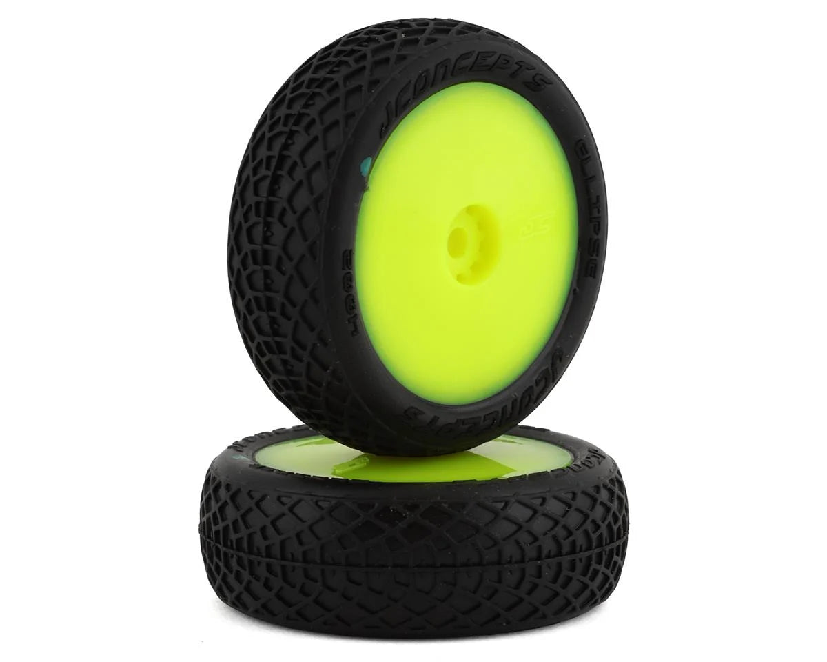 JConcepts 1/16 Ellipse Pre-Mounted Front Mini-B Tires, White Wheels, Green Compound (2) (JCO40021211) Horizon Hobby