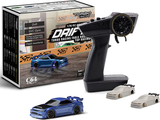 Turbo Racing 1:76 Scale Drift RC Car with Gyro Mini Full Proportional RTR 2.4GHZ Remote Control with 2 Replaceable Body Shell Amazon