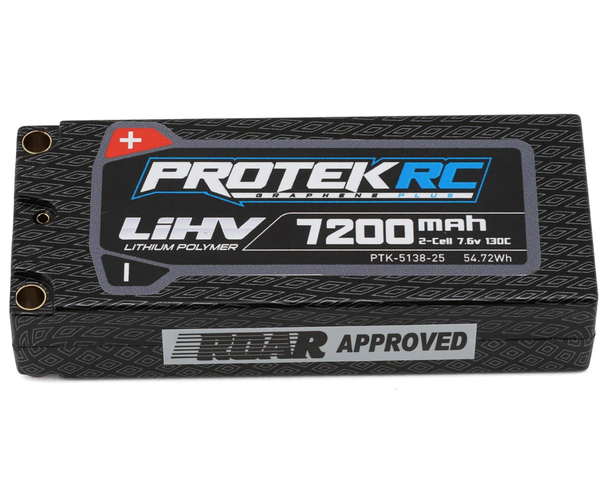 ProTek RC 2S 130C Low IR Si-Graphene+ HV Mid-Sized LiPo Battery (7.6V/7200mAh) w/5mm Connectors (ROAR Approved) (113mm Length) Amain Hobbies