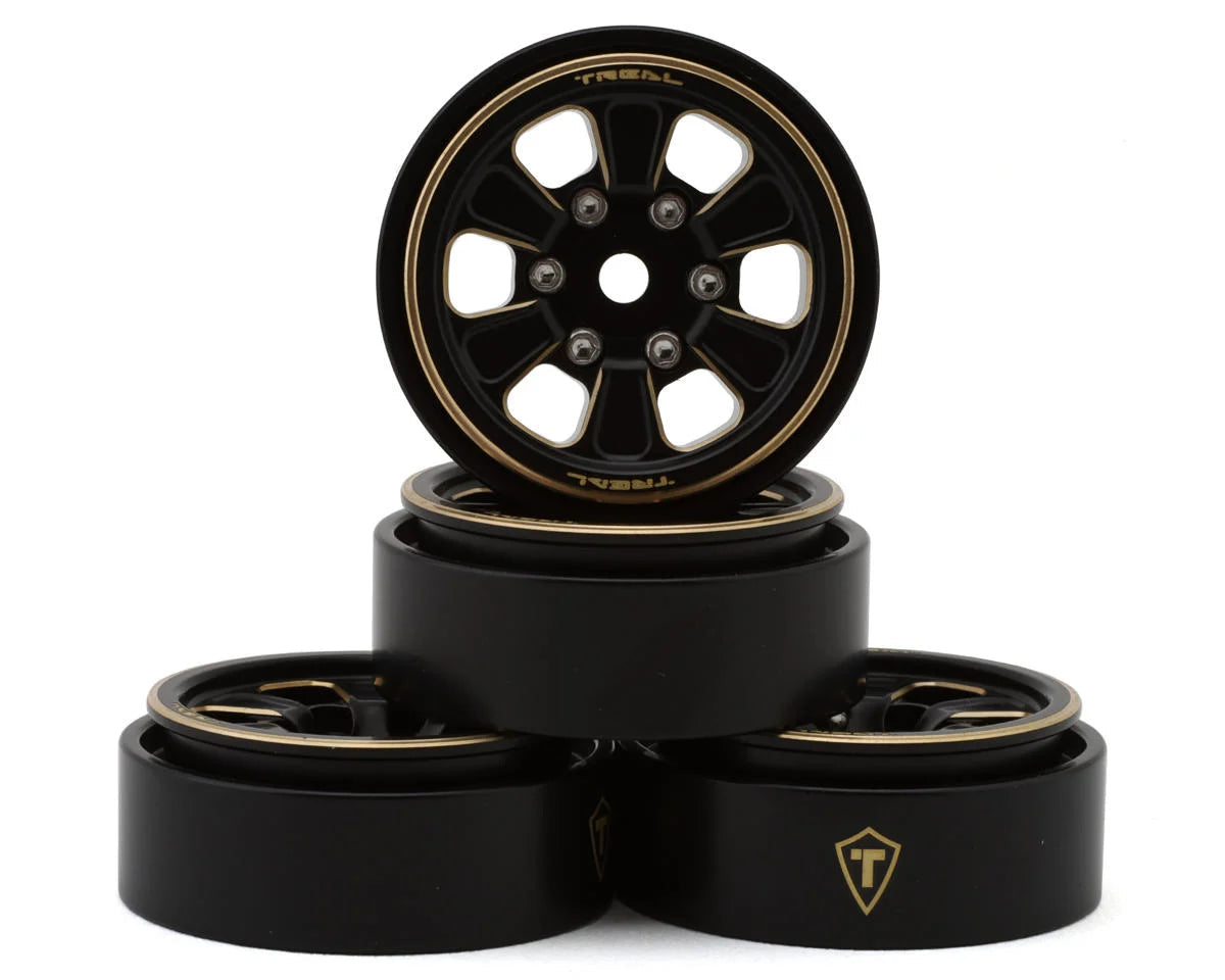 Treal Hobby Type B 1.0" 6-Spoke Brass Beadlock Wheels (Black) (4) (38.7g) (TLHTSCX24-111) Amain Hobbies