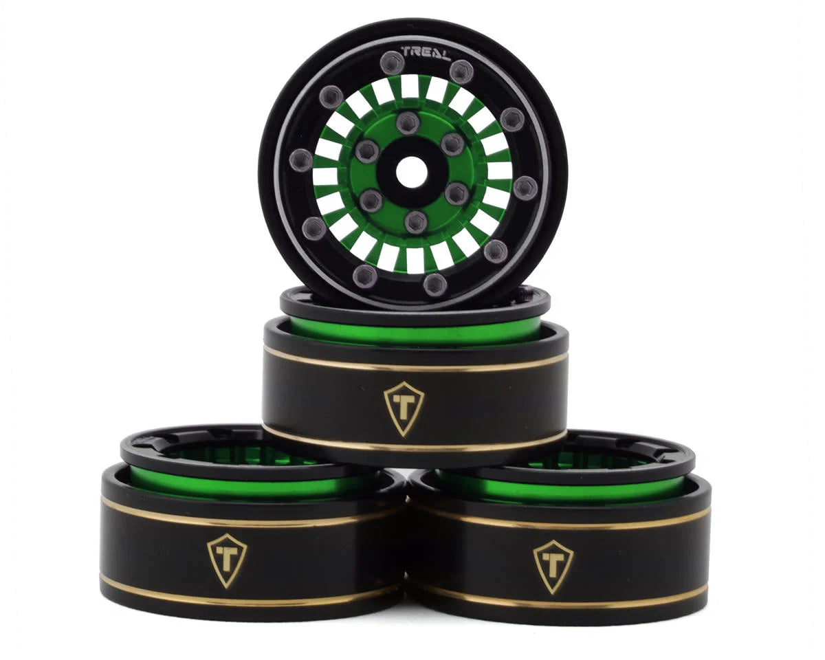 Treal Hobby: Type C 1.0" Brass Beadlock Crawler Wheels (Green) (4) (27.3g) (TLHTSCX24-144) Amain Hobbies