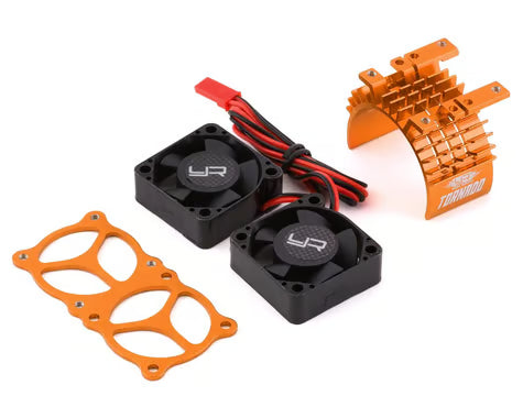 Yeah Racing Aluminum 540/550 Motor Heat Sink w/Twin Tornado Fans (Orange) Amain Hobbies