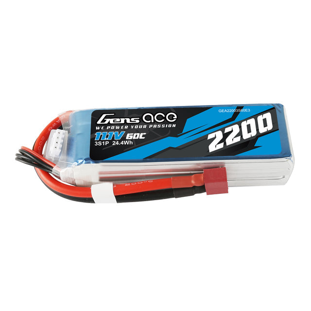 Gens Ace 2200mAh 11.1V 60C 3S1P Lipo Battery Pack with EC3 Plug GensTattu