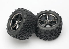 Traxxas Tires & wheels, assembled, glued (Gemini black chrome wheels, Talon tires, foam inserts) (2) (5374A) TRAXXAS