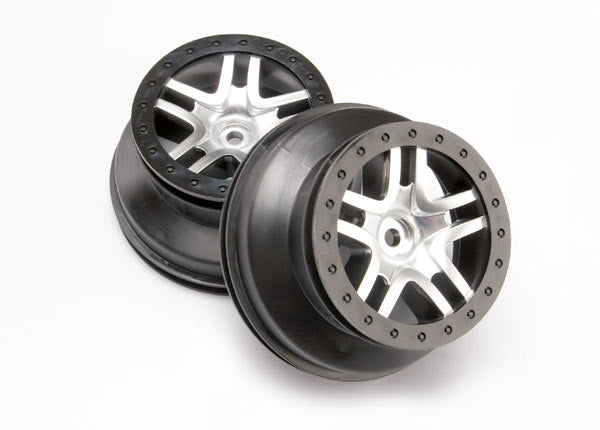 Traxxas Wheels, SCT Split-Spoke, Satin Chrome, Black Beadlock Style (6872) TRAXXAS