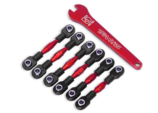 Traxxas Turnbuckles, aluminum (red-anodized), camber links, 32mm (front) (2)/ camber links, 28mm (rear) (2)/ toe links, 34mm (2)/ aluminum wrench (8341R)