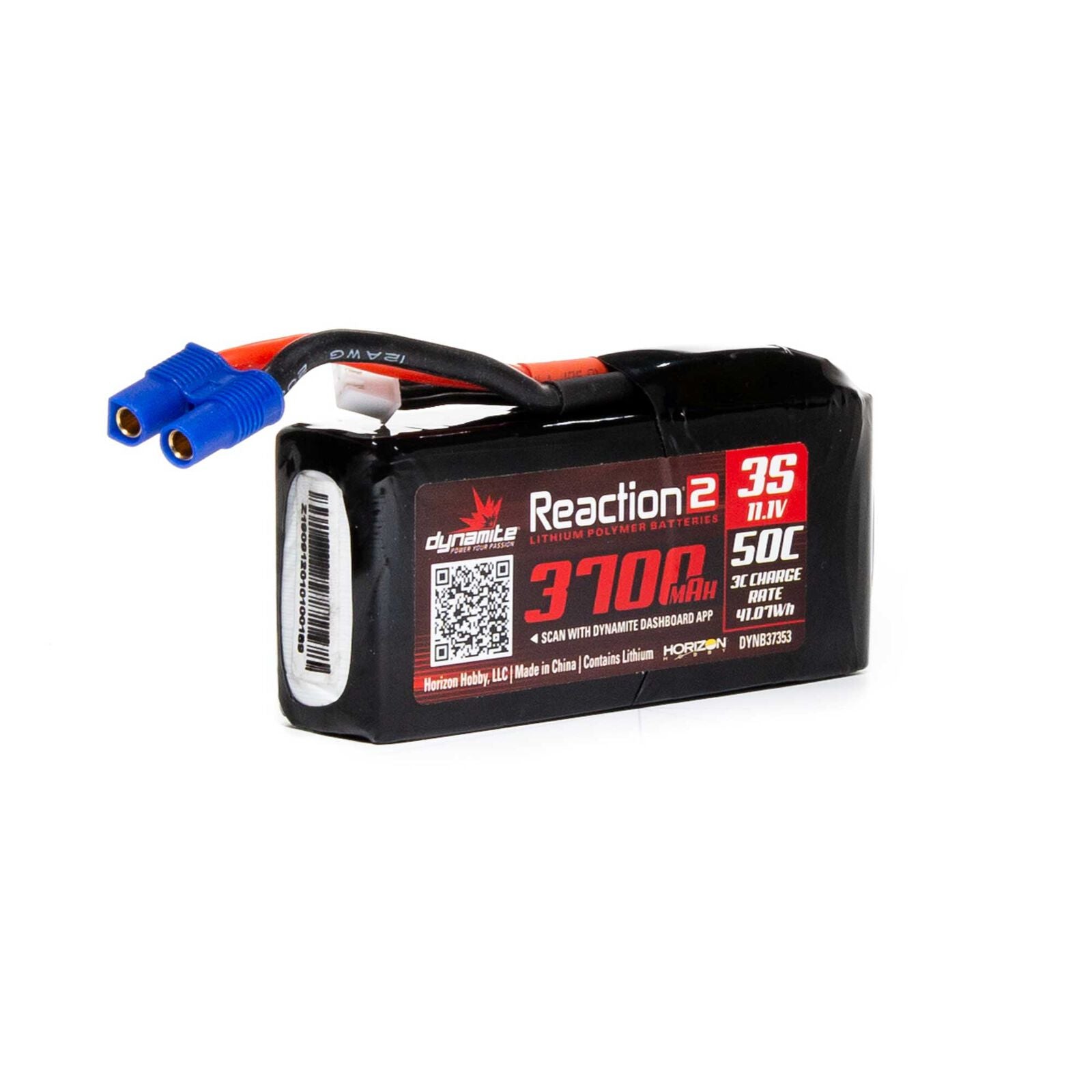 Dynamite 11.1V 3700mAh 3S 50C Reaction 2 LiPo Battery: EC3 (DYNB37353) Horizon Hobby