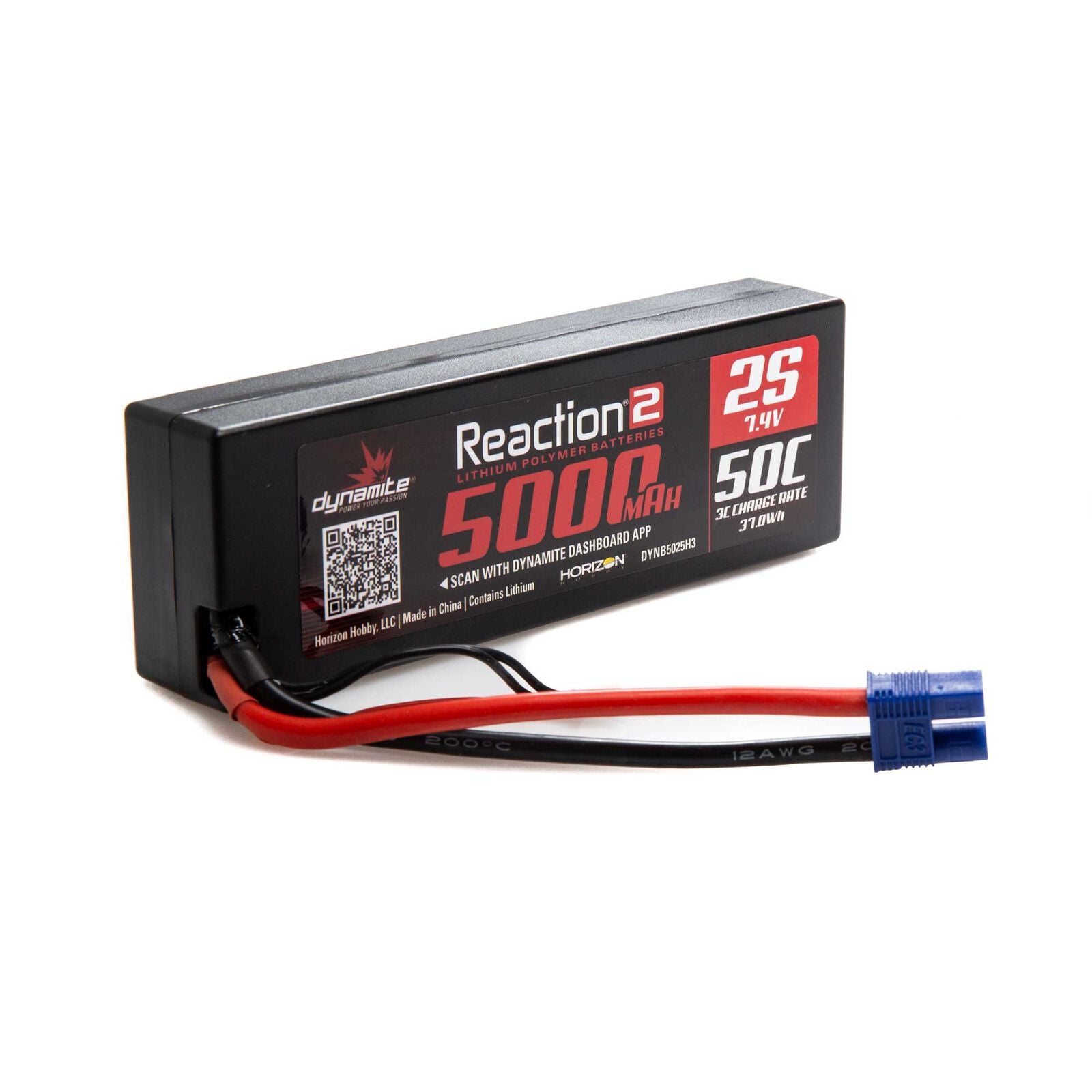 Dynamite 7.4V 5000mAh 2S 50C Reaction 2.0 Hardcase LiPo Battery: EC3 (DYNB5025H3) Horizon Hobby