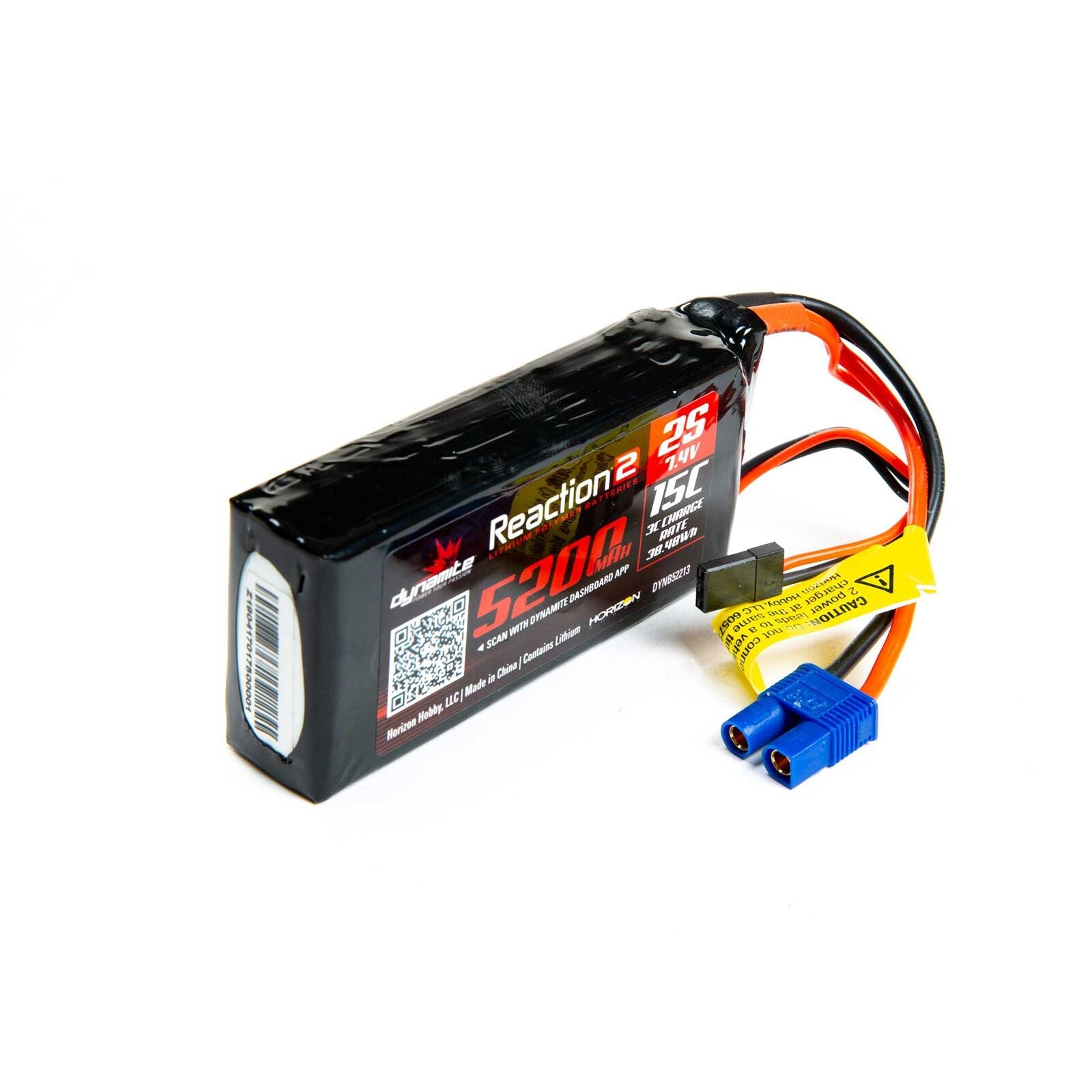 Dynamite 7.4V 5200mAh 2S 15C Reaction 2.0 LiPo Battery: Universal Receiver (DYNB52213) Horizon Hobby
