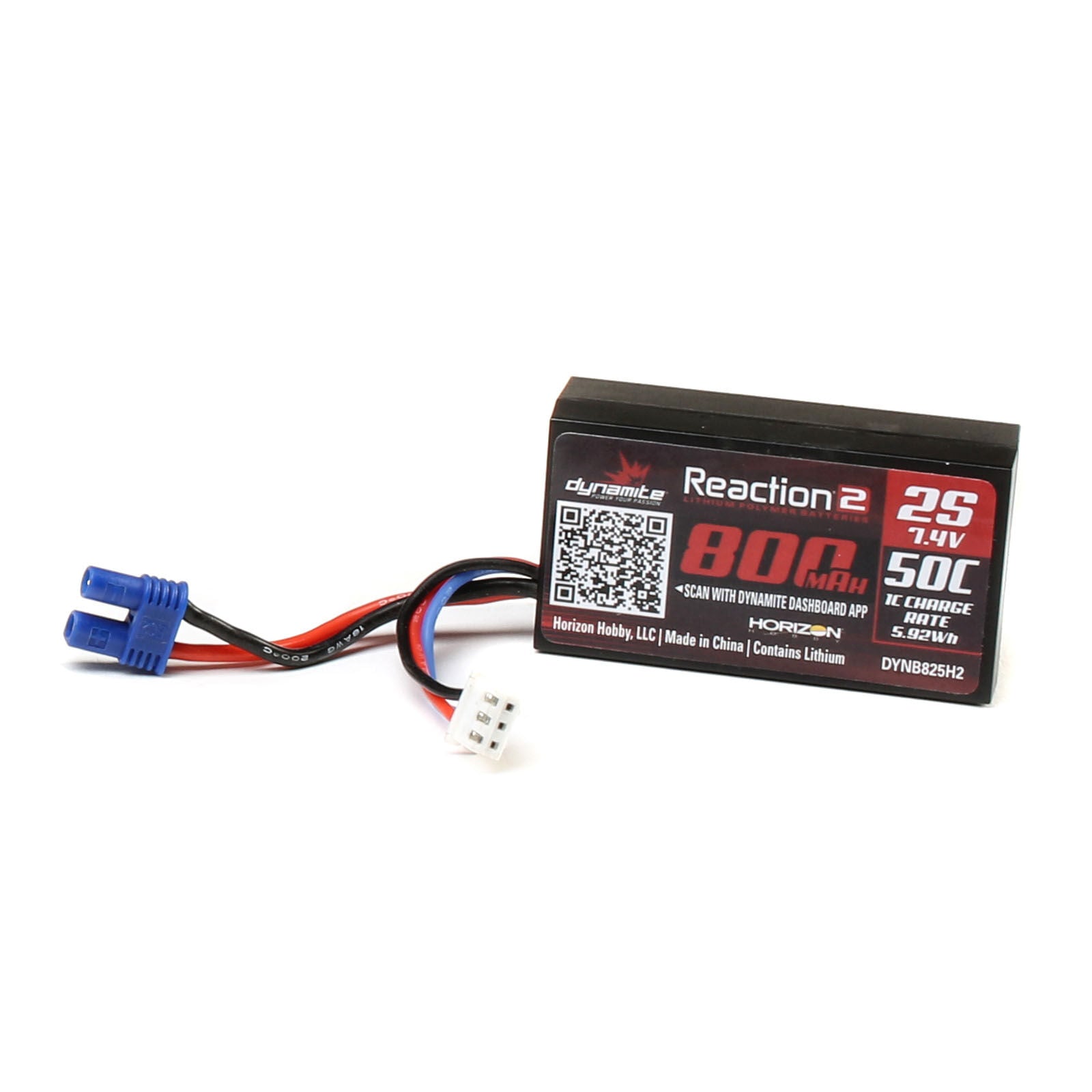 Dynamite 7.4V 800mAh 2S 50C Hardcase LiPo Battery: EC2 (DYNB825H2) Horizon Hobby