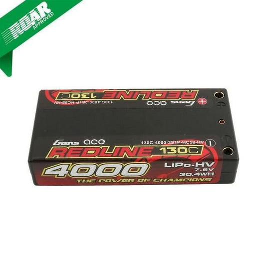 Gens Ace Redline Series 4000mAh 7.6V 130C 2S1P HardCase HV Lipo Battery with Hardcase